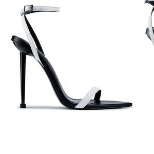 La Femme Black and White Ankle Strap Heels
